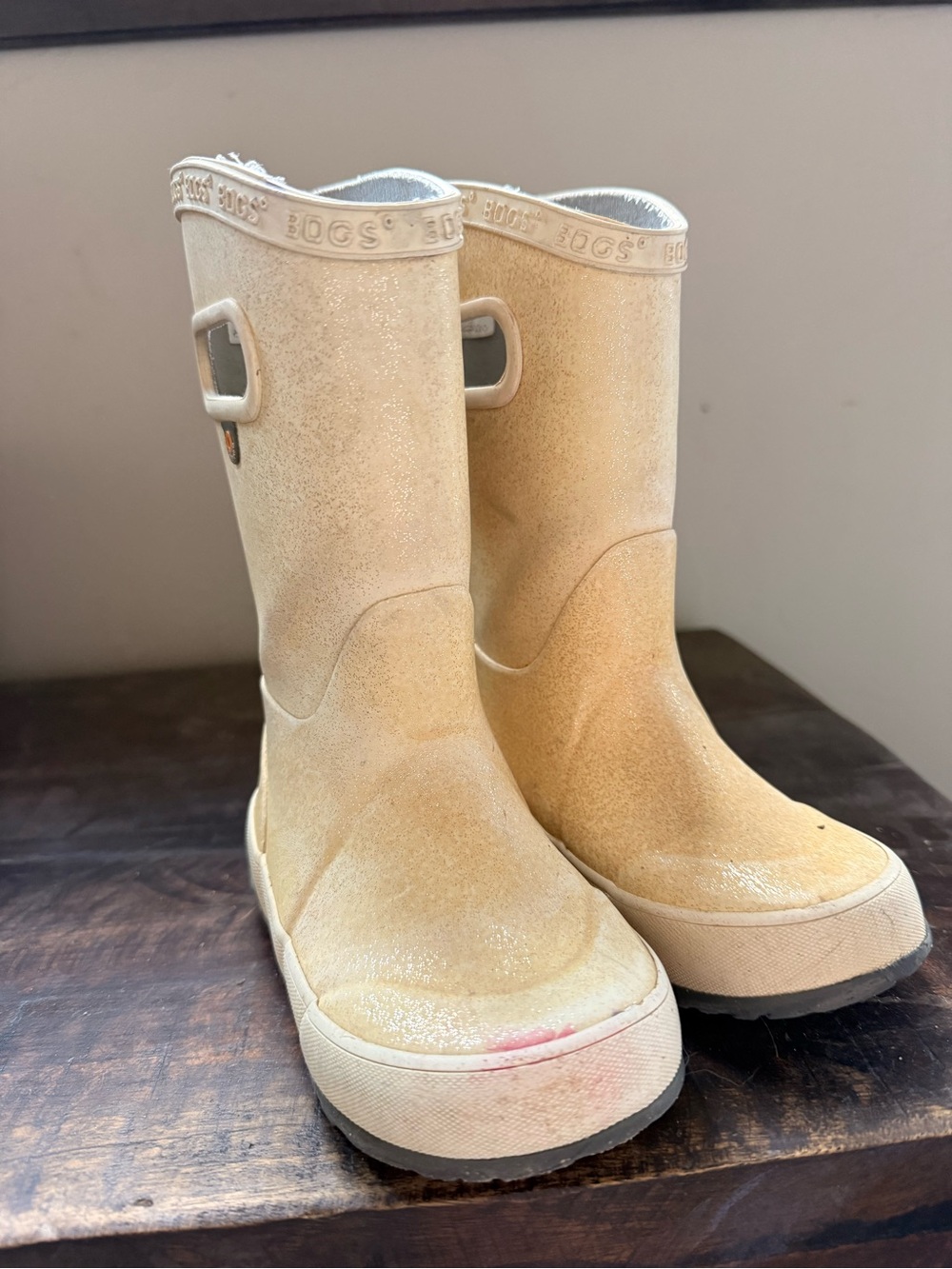 Bogs Kids Glitter Tan Pull-On Rain Boots